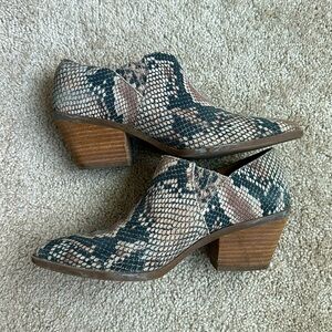 Faux snakeskin booties